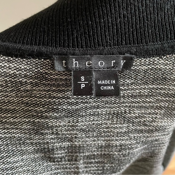 Theory Black White Grelina Prosecco Knit Zip Front Bomber Jacket EUC Size Small - Picture 7 of 10